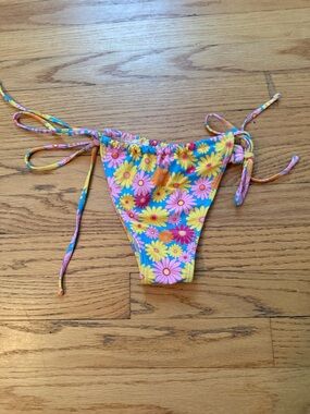 ROMWE Girls Floral Tie-Side Bikini Bottom - Blue, Yellow, Pink
